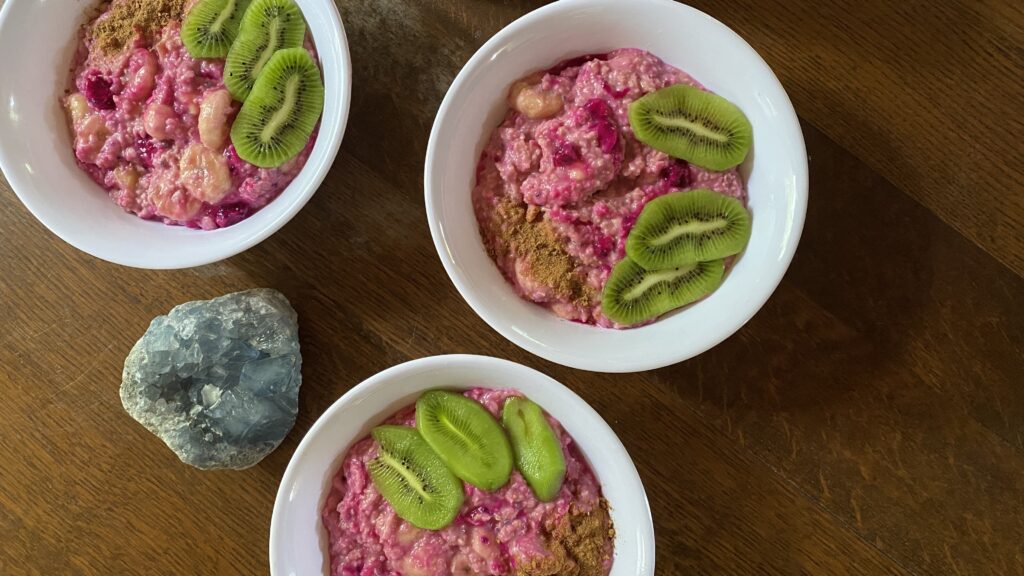 Fresh fruits, vegetables, and whole grains arranged on a table, showcasing foods suitable for the Ayahuasca diet.