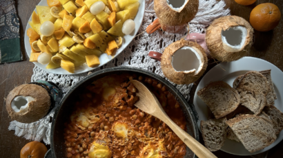 Fresh fruits, vegetables, and whole grains arranged on a table, showcasing foods suitable for the Ayahuasca diet.