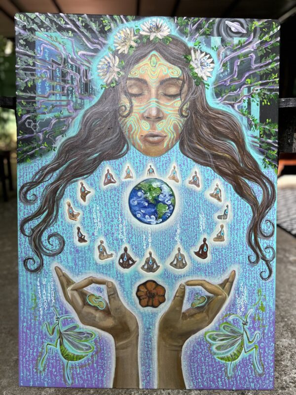 Channeling – channeled light code painting by Alexandra Tentiu, acrylic on canvas