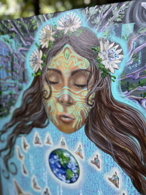 Channeling – channeled light code painting by Alexandra Tentiu, acrylic on canvas